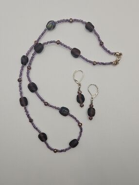 Purple iridescent necklace & earring set